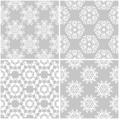 Floral patterns. Set of gray and white seamless backgrounds
