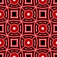Geometric seamless pattern. Black red white background