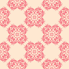 Red flowers on beige background. Seamless pattern