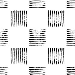 Hand painted black on white rough texture square seamless pattern, genuine brush on paper, vector