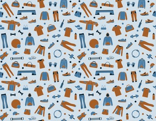 Seamless background with clothes and accessories for fitness
