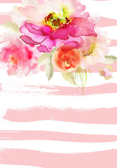 Fototapeta na wymiar Greeting card with watercolor flowers handmade.