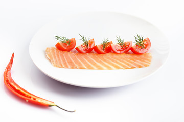 Creative composition on a white plate with spicy seasonings.