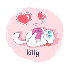 Cute Kitty in Pink Circle Vector Illustration