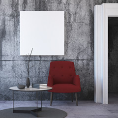 Mock up Poster in Industrial Interior. 3d Rendering