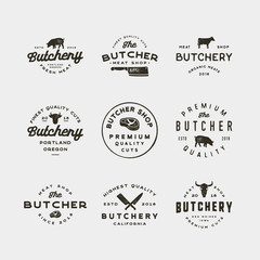 Obraz premium set of vintage butchery logos. retro styled meat shop emblems. vector illustration