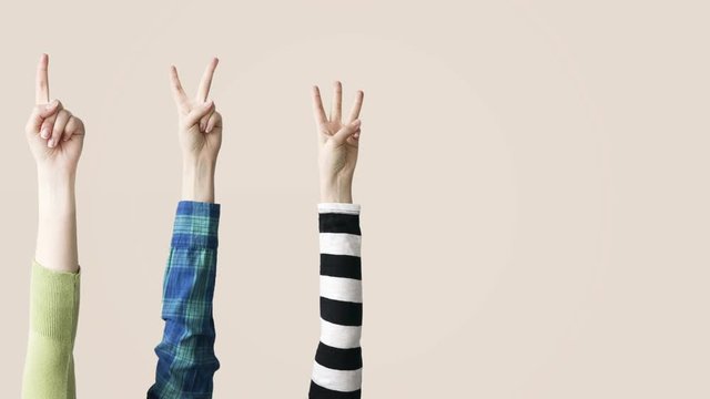 Hands up and fingers counting numbers