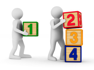 child plays cubes on white background. Isolated 3D illustration