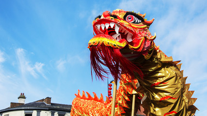 Liverpool Chinese New Year - Staring you out - Dragon Dancers on the streets of Liverpool