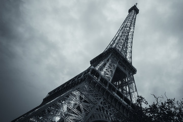 Looking up on Eiffel Tower, toned photo