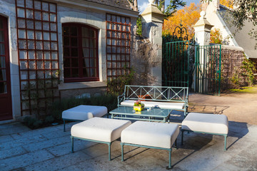 Outdoor furniture. Bench, sofas and table
