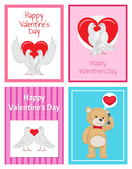 Cute Soft Toy Bears and White Doves in Love Set