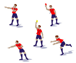 Fototapeta na wymiar Vector Illustration from Soccer referees, football referees in actions. Flat design people characters.