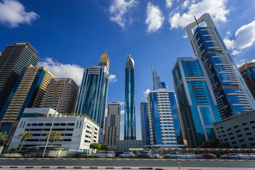 Fototapeta na wymiar View on skyscrapers in Financial center of Dubai, United Arab Emirates