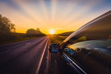 a road car sunset