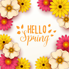 Colorful spring background with beautiful flowers. Vector illustration