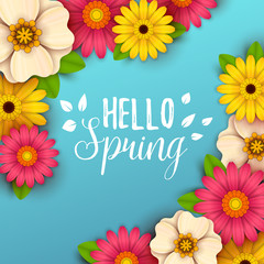 Colorful spring background with beautiful flowers. Vector illustration