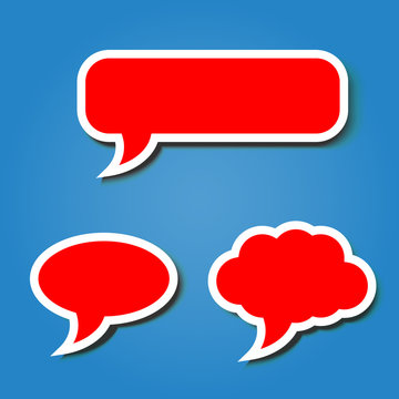 Blank Red Bubble Speech With White Border Template On Blue Background