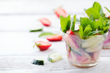 Cucumber strawberry mint fresh infused water detox drink cocktail lemonade