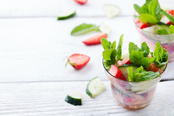 Cucumber strawberry mint fresh infused water detox drink cocktail lemonade
