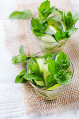 Cucumber lime mint fresh infused water detox drink cocktail lemonade