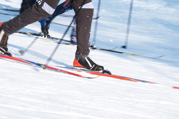 Ski race.
People running cross-country skiing.