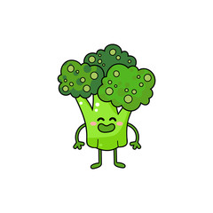 Broccoli happy character logo element. Cute green vegetable personage.