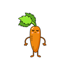Carrot sad character logo element. Cute orange vegetable personage.