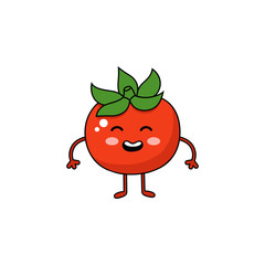 Tomato happy character logo element. Cute red vegetable personage.