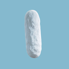Snow Font. 3d rendering isolated on blue background. Letter I