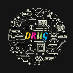 drug colorful grdient with line icons set