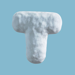 Snow Font. 3d rendering isolated on blue background. Letter T