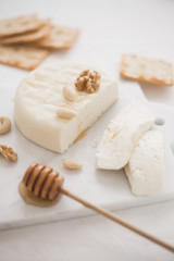 Home made Cheese: Feta Cheese  on White Background