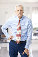 Confident professional businessman portrait. An executive male sales manager standing at the office and looking at camera.