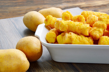 Frozen Cylindrical potato croquettes or German name is Kroketten