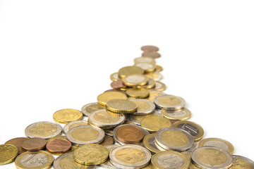 Stack of euro coins on the white background