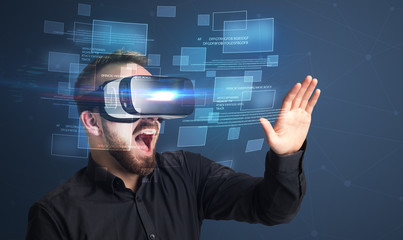 Businessman with virtual reality goggles