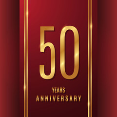 50 years gold anniversary celebration simple logo, isolated on red background