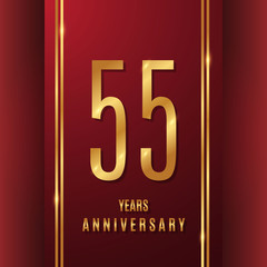 55 years gold anniversary celebration simple logo, isolated on red background