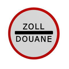 deutsches Verkehrszeichen: Zollstelle, in Vorderansicht, auf weiß isoliert. 3d render