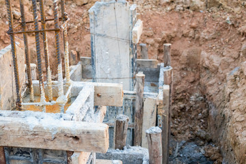 New House building construction site with rebar steel to reinforced concrete