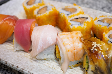 Sushi roll set on plate