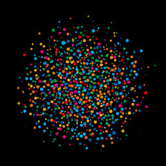 colorful abstract blot of dots on black background. Vector illustration.