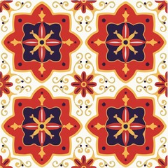 Tile pattern vector seamless with flowers motifs - Illustration Tile, Tiled Floor, Flooring, Damask, Wallpaper - Decor