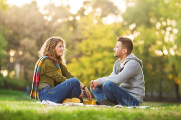 Fototapeta premium Young couple in park flirting