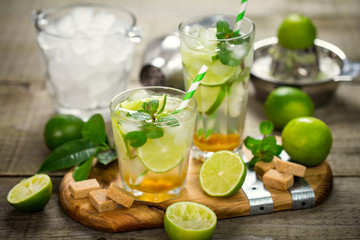 Mojito cocktail with lime and mint