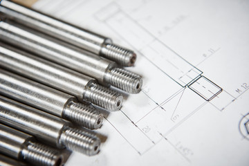 Engineering and metalworking industry. Metal details on print drawing