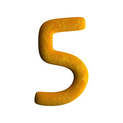 Fototapeta premium Cheerful Children's Clay Font. Number 5. 3d rendering isolated on white background.