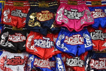 Muay Thai Boxing Shorts at the chatuchak market in Bangkok, Thailand, Asia