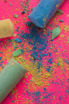 Sidewalk Chalk and Powder on Pink Backgound